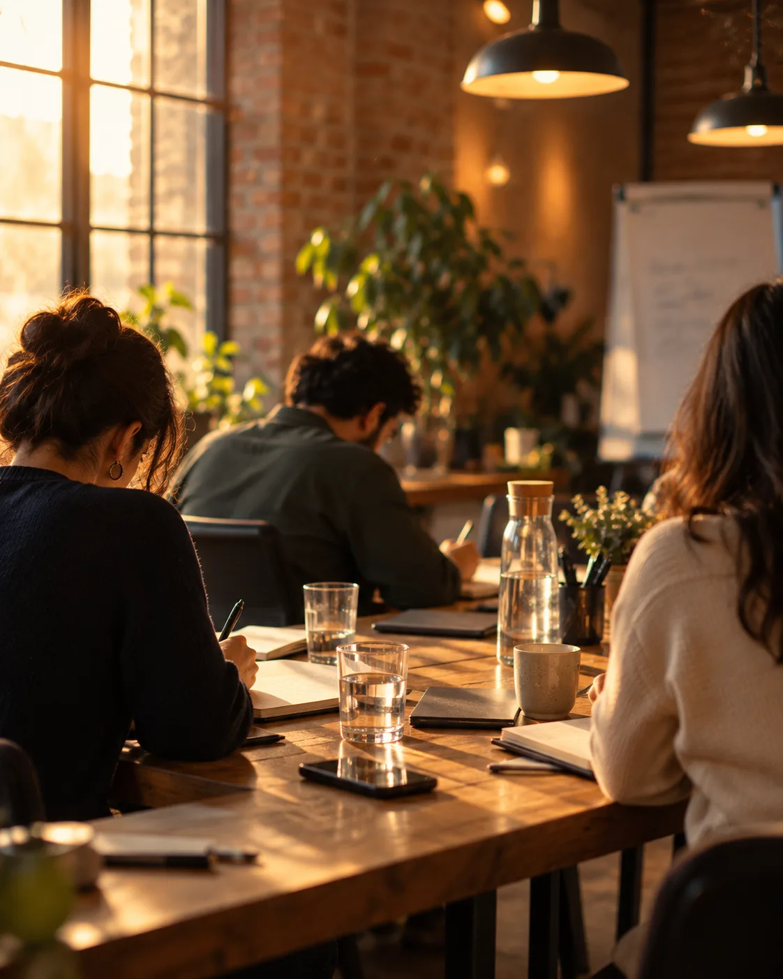 Team reviewing documents at a table